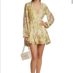 NWT Hemant & Nandita Women's Yellow Metallic Floral Pria Mini Dress Size S